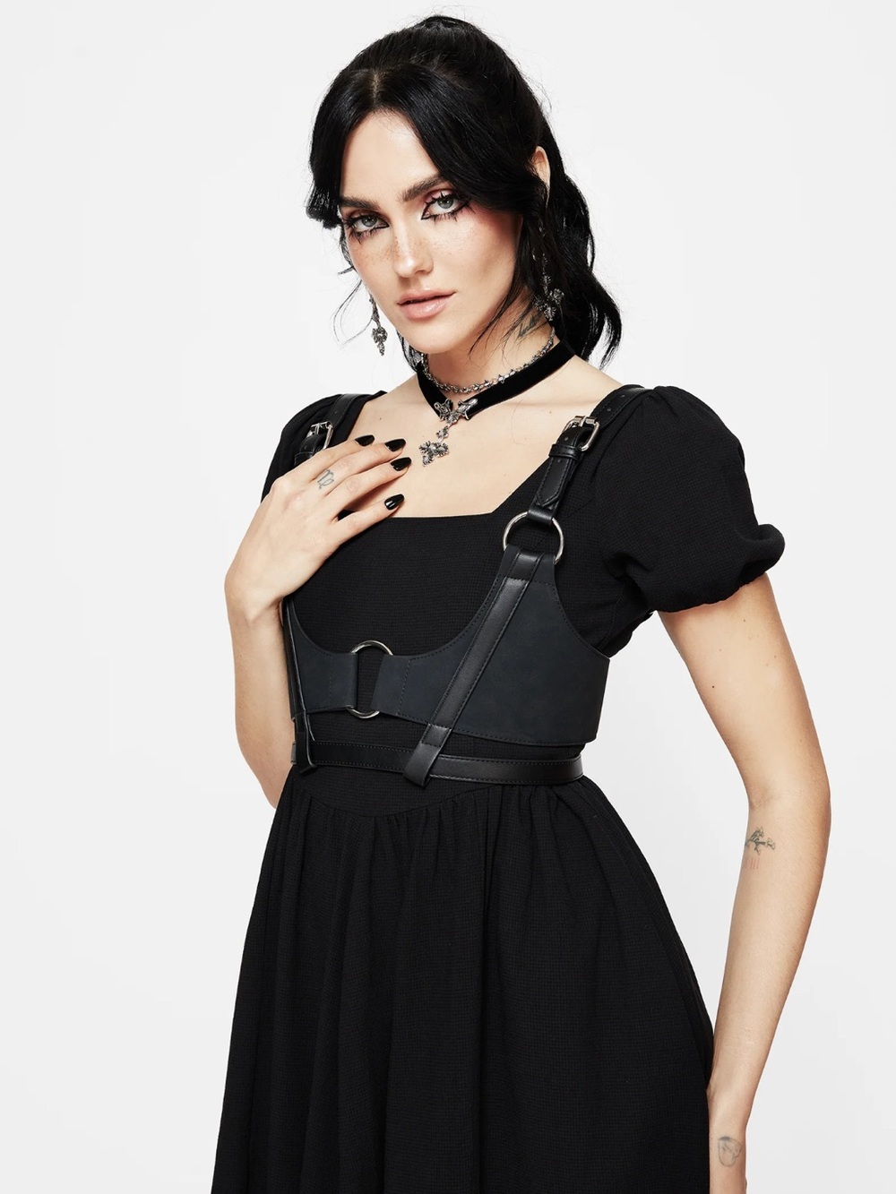 NWOT Disturbia Black Faux Leather Double Strap O Harness Top | S/M - Picture 4 of 4